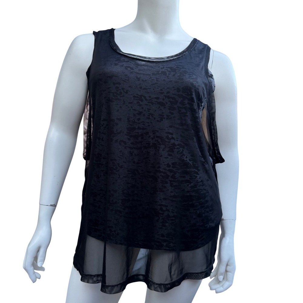 ActiveZone Weekend Collection Burnout Mesh Layered‎ Tank Top Womens L Black Grey